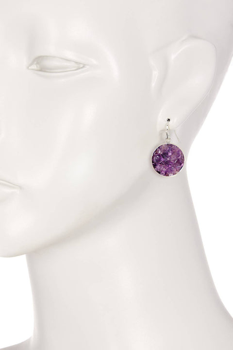 Amethyst Round Shaped Drop Earrings - SF