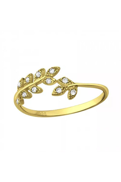 Sterling Silver Vermeil Leaf Ring With CZ - VM