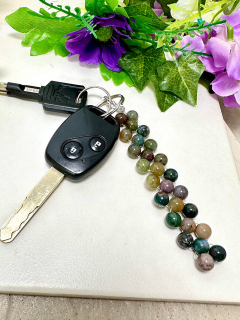 Mixed Jasper 8mm Mala Beads Braided Keychain - SF/GF