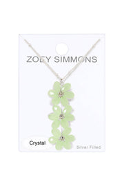 Green Austrian Crystal Flower Bloom Pendant Necklace - SF