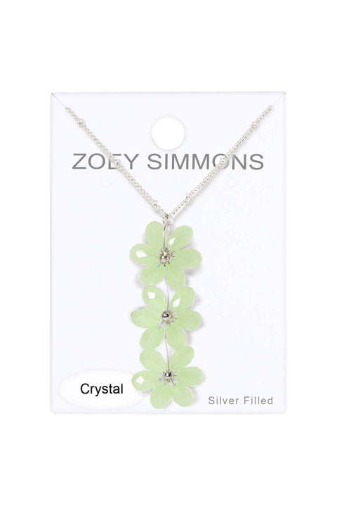 Green Austrian Crystal Flower Bloom Pendant Necklace - SF