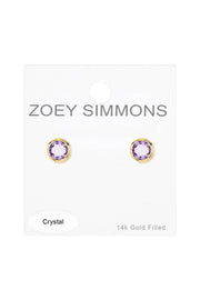 Lavender Crystal 7mm Post Earrings In Gold - GF