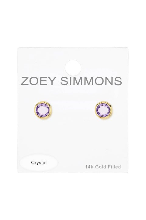 Lavender Crystal 7mm Post Earrings In Gold - GF