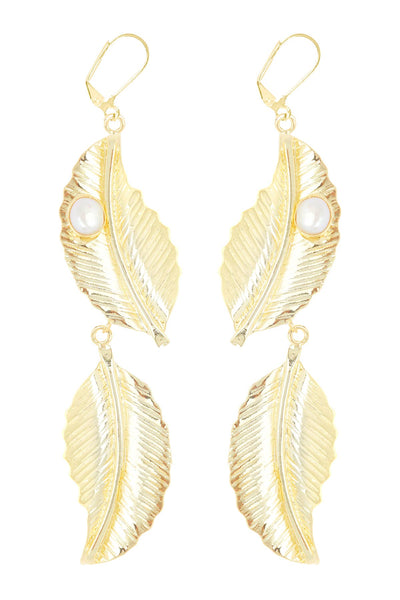 Freshwater Pearl & Leaf Statement Earrings - GF