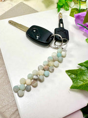 Matte Amazonite 8mm Mala Beads Braided Keychain - SF/GF