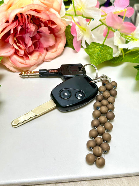 Gold Druzy 8mm Mala Beads Braided Keychain - SF/GF