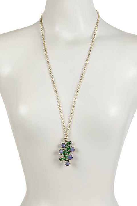 Lapis & Green Agate Woven Wire Pendant Necklace - GF