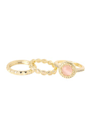 Pink Cat's Eye & CZ Stack Ring Set - GF