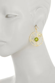 Peridot Crystal & Butterfly Dreamcatcher Drop Earrings - GF