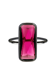 Raspberry Crystal Ring In Gunmetal - SF