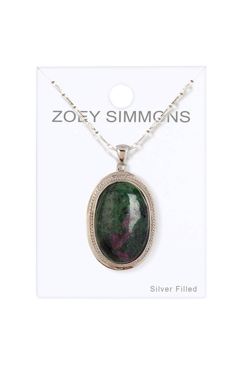 Ruby Zoisite Oval Pendant Necklace - SF