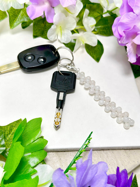 White Jade 6mm Mala Beads Braided Keychain - SF/GF