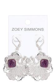 Amethyst & Lotus Leaf Drop Earrings - SF