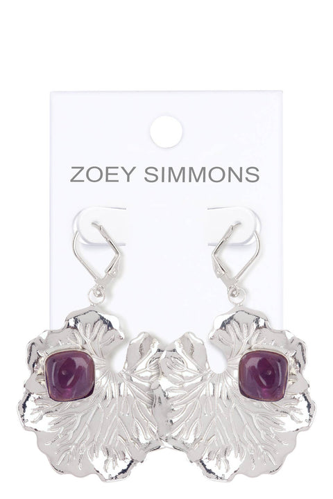 Amethyst & Lotus Leaf Drop Earrings - SF