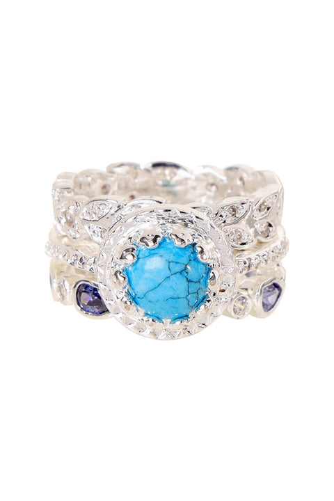 Turquoise & CZ Stack Ring Set - SF