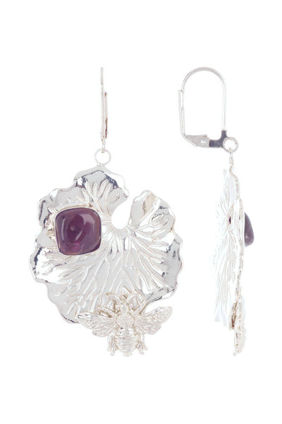 Amethyst & Bee With Lotus Leaf Drop Earrings - SF