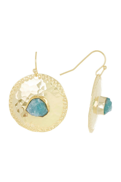 Aquamarine & Hammered Disc Drop Earrings - GF