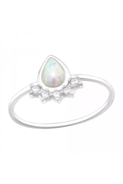 Sterling Silver Pear Ring With Snow Opal - SS