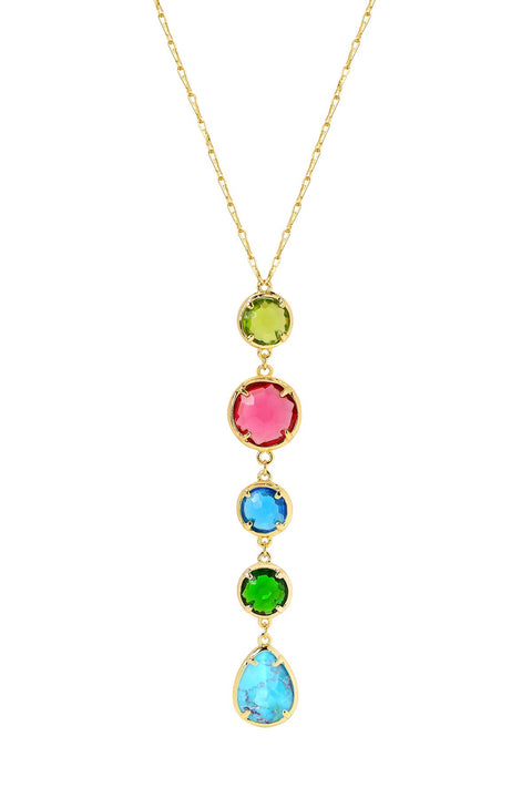 Turquoise & Mixed Crystal Y Necklace - GF