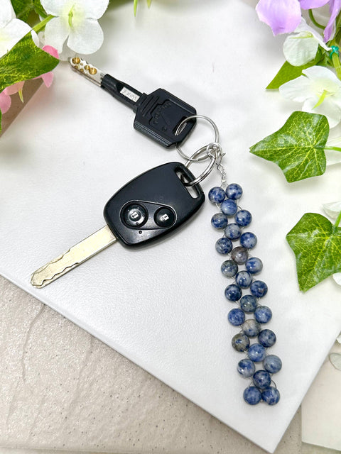 Lapis 8mm Mala Beads Braided Keychain - SF/GF