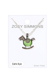 Green Cat's Eye & Marcasite Trojan Horse Necklace - SF