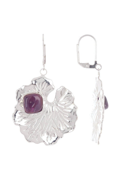 Amethyst & Lotus Leaf Drop Earrings - SF