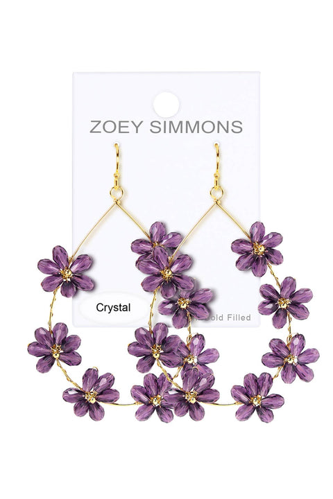 Lavender Austrian Crystal Flower Bloom Drop Earrings - GF