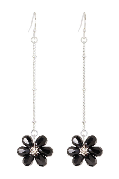 Black Austrian Crystal Flower Bloom Dangle Earrings - SF