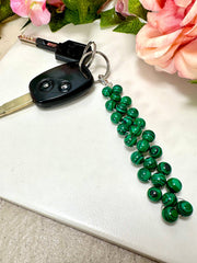 Malachite 8mm Mala Beads Braided Keychain - SF/GF