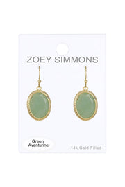 Green Aventurine Oval Drop Earrings In Gold - GF