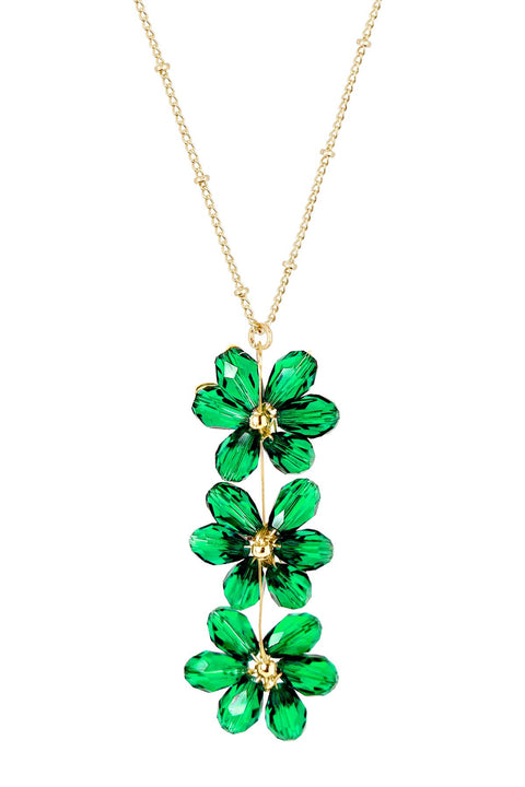 Emerald Austrian Crystal Flower Bloom Pendant Necklace - GF