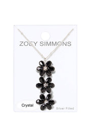 Black Austrian Crystal Flower Bloom Pendant Necklace - SF