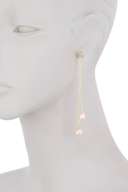 14k Vermeil Pink Freshwater Pearl Long Drop Earrings - VM