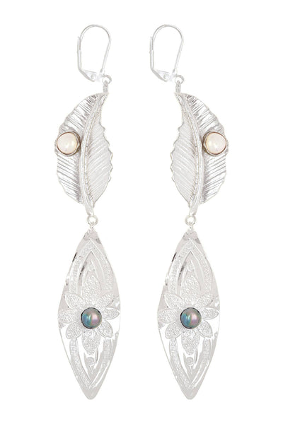 Freshwater Pearl & Leaf Statement Earrings - SF