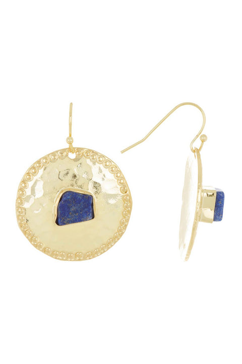 Lapis & Hammered Disc Drop Earrings - GF