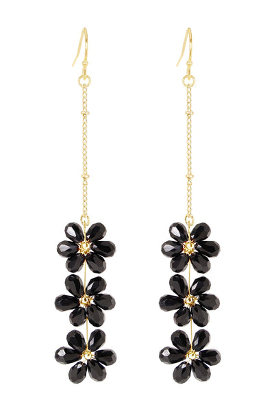 Black Austrian Crystal Flower Bloom Drop Earrings - GF