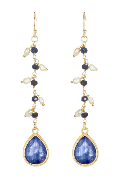 Kyanite & Freshwater Pearl Drop Earrings - GF