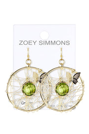 Peridot Crystal & Butterfly Dreamcatcher Drop Earrings - GF