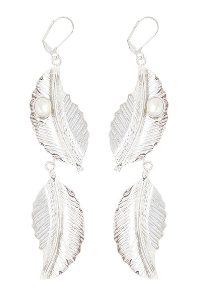 Freshwater Pearl & Leaf Statement Earrings - SF