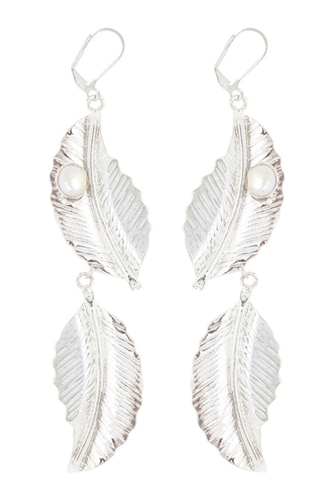 Freshwater Pearl & Leaf Statement Earrings - SF