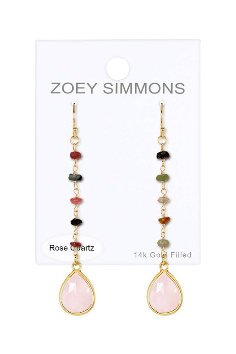 Rose Quartz & Mixed Stone Drop Earrings - GF