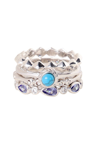 Turquoise & CZ Stack Ring Set - SF