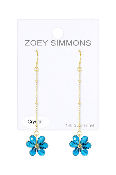 Blue Austrian Crystal Flower Bloom Dangle Earrings - GF