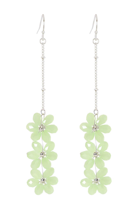 Green Austrian Crystal Flower Bloom Drop Earrings - SF