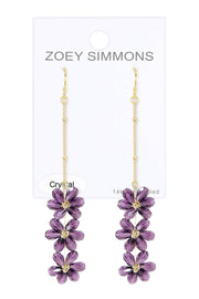 Lavender Austrian Crystal Flower Bloom Drop Earrings - GF