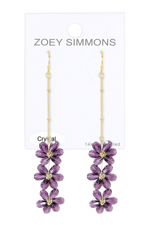 Lavender Austrian Crystal Flower Bloom Drop Earrings - GF