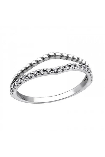 Sterling Silver Double Band Ring With CZ - SS