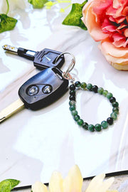 Moss Agate 6mm Mala Beads Keychain - SF/GF