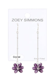 Lavender Austrian Crystal Flower Bloom Dangle Earrings - SF