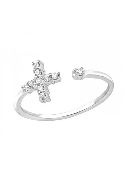 Sterling Silver & CZ Open Cross Ring - SS